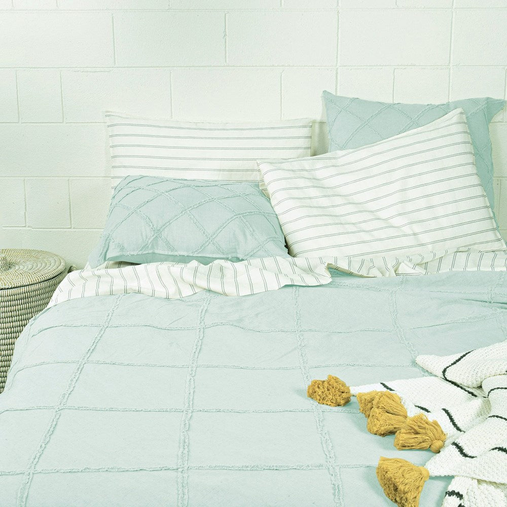 FRANCES FRINGED DUVET COVER SET DUCK EGG KING INCL PILLOWCASES
