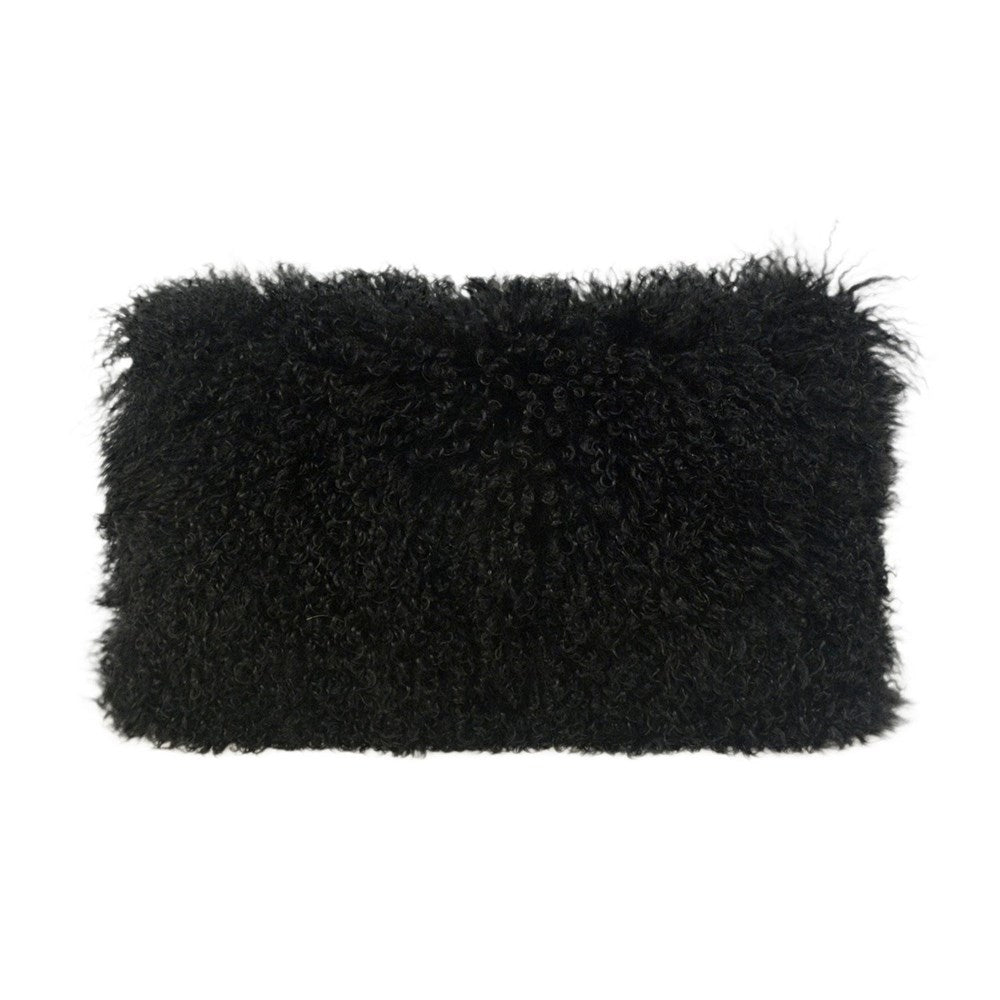 TIBETAN LAMB FUR CUSHION BLACK 30 X 50CM