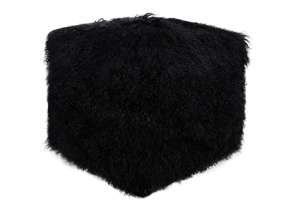 TIBETAN LAMB FUR POUF BLACK