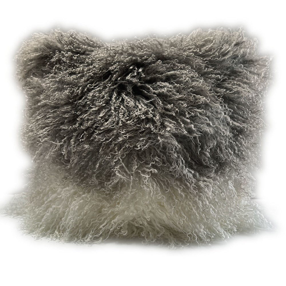 TIBETAN LAMB FUR CUSHION GREY/WH OMBRE