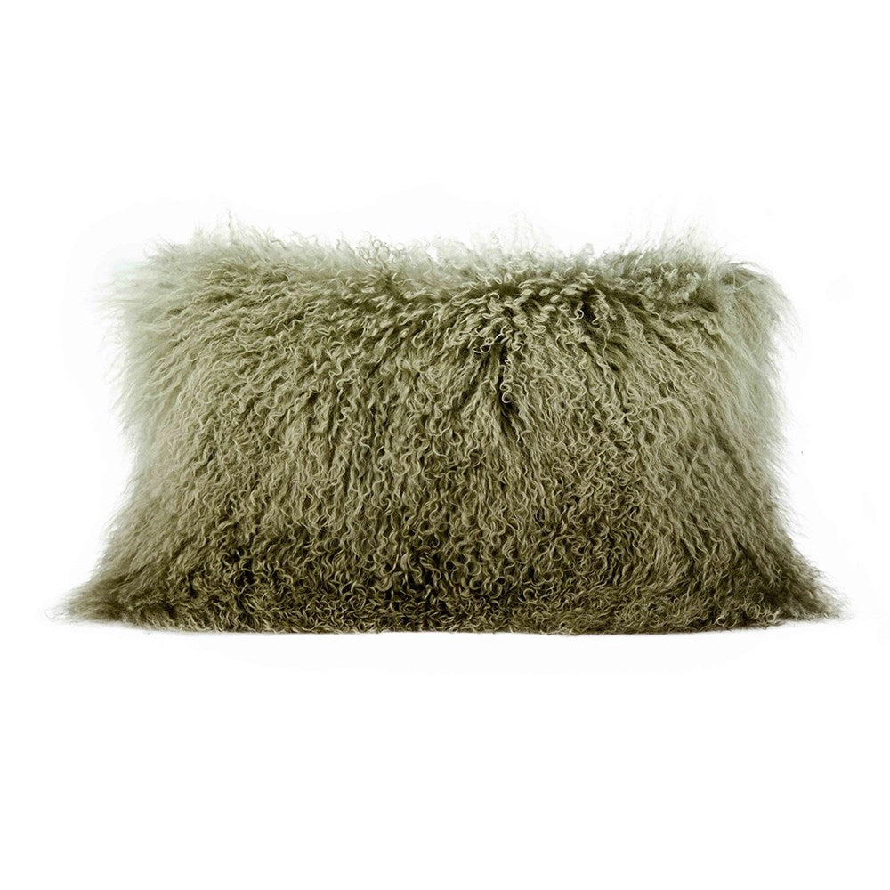 TIBETAN LAMB FUR CUSHION GREEN OMBRE 30 X 50CM