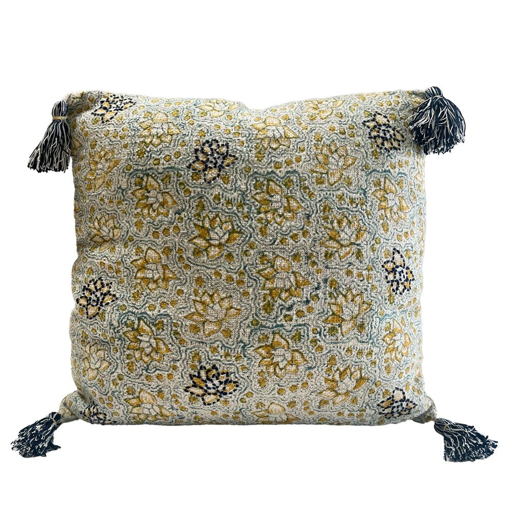 ARTISAN BLOCK PRINTED CUSHION - SPRING 45x45CM