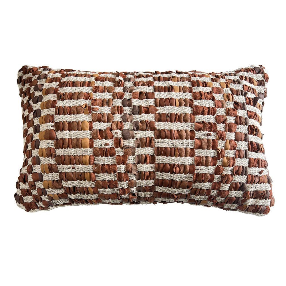LISMORE COGNAC LEATHER AND JUTE CUSHION  30X50CM