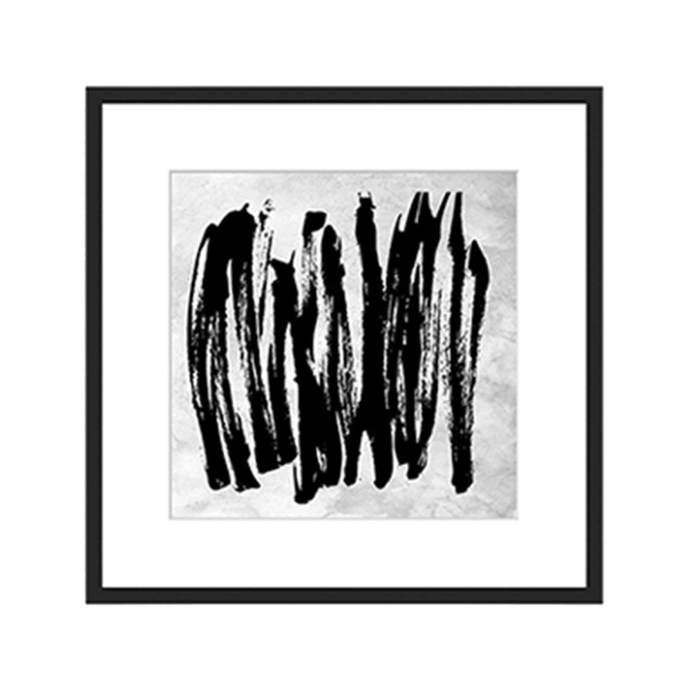 Framed abstract art print with black brush strokes