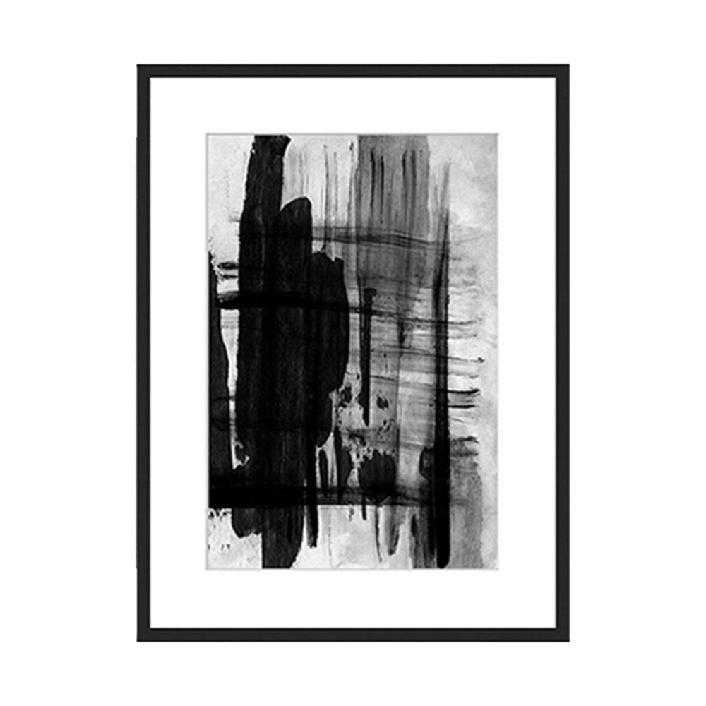 Framed black and white abstract art print on a white background