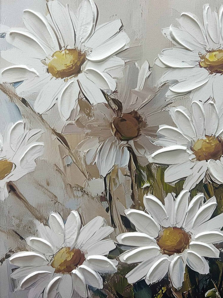 Artistic depiction of white daisies with a textured background