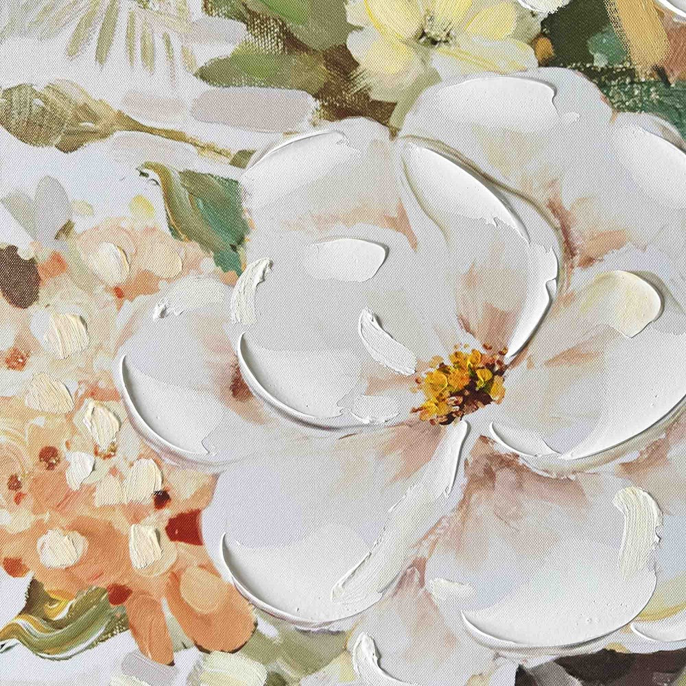 Close-up of a white flower with a detailed floral background