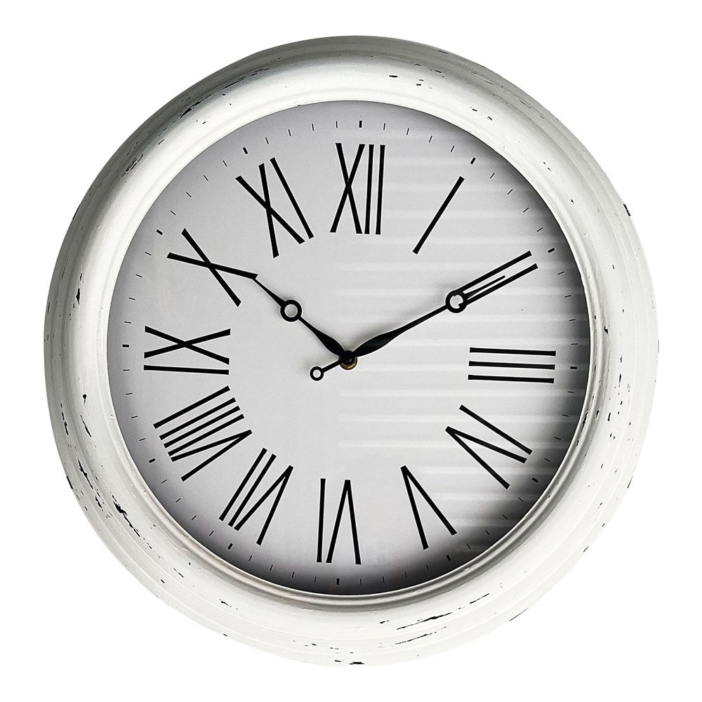 HUXLEY CLOCK ANTIQUE WHITE DISTRESSED FRAME 45X45X5.8CM