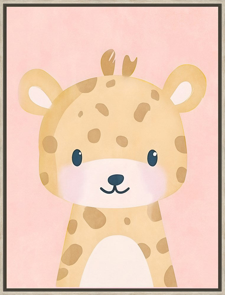 BLUSHING GIRAFFE WHITE WASHED FRAMED KIDS WALL ART 30X40CM