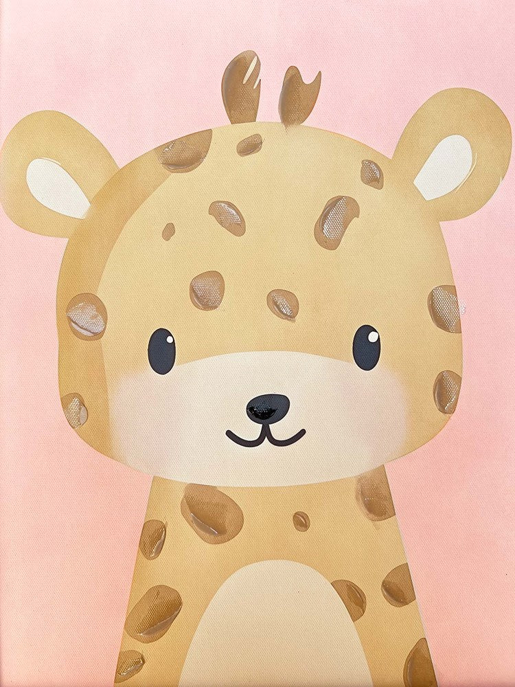BLUSHING GIRAFFE WHITE WASHED FRAMED KIDS WALL ART 30X40CM