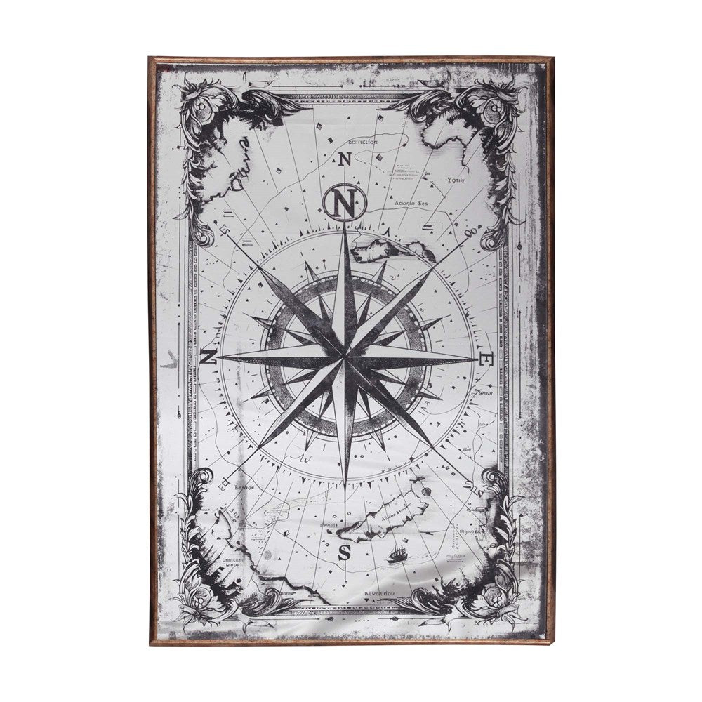 Decorative wall art with a compass design on a white background