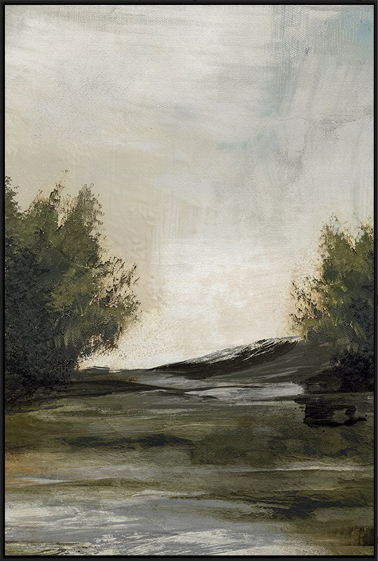 Painting of a landscape with trees under a cloudy sky