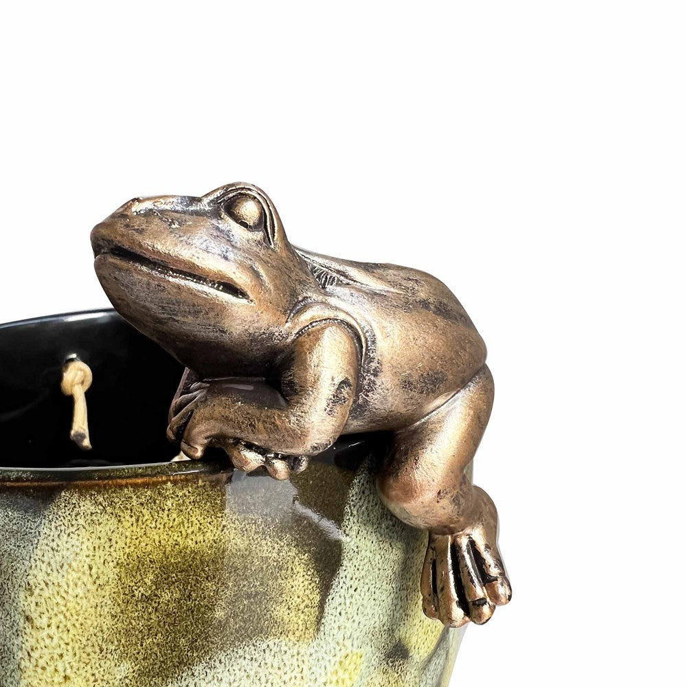 Gold frog figurine on a white background
