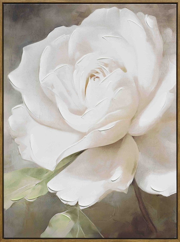 Framed artwork of a white gardenia with a soft background