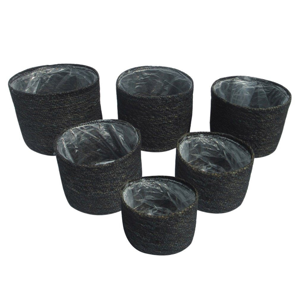 SEAGRASS ROUND BASKETS BLACK SET OF 6