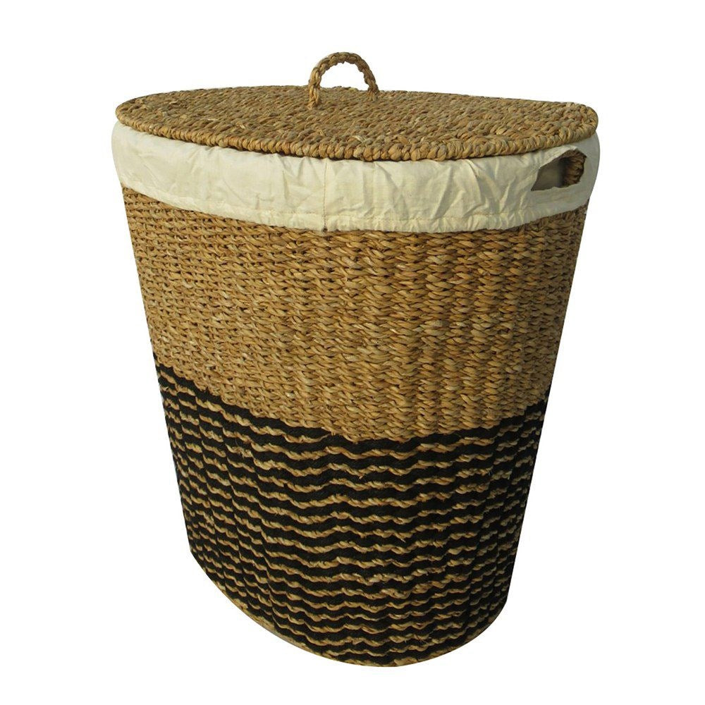 SEAGRASS & IRON FRAME STRIPED LINED BASKET