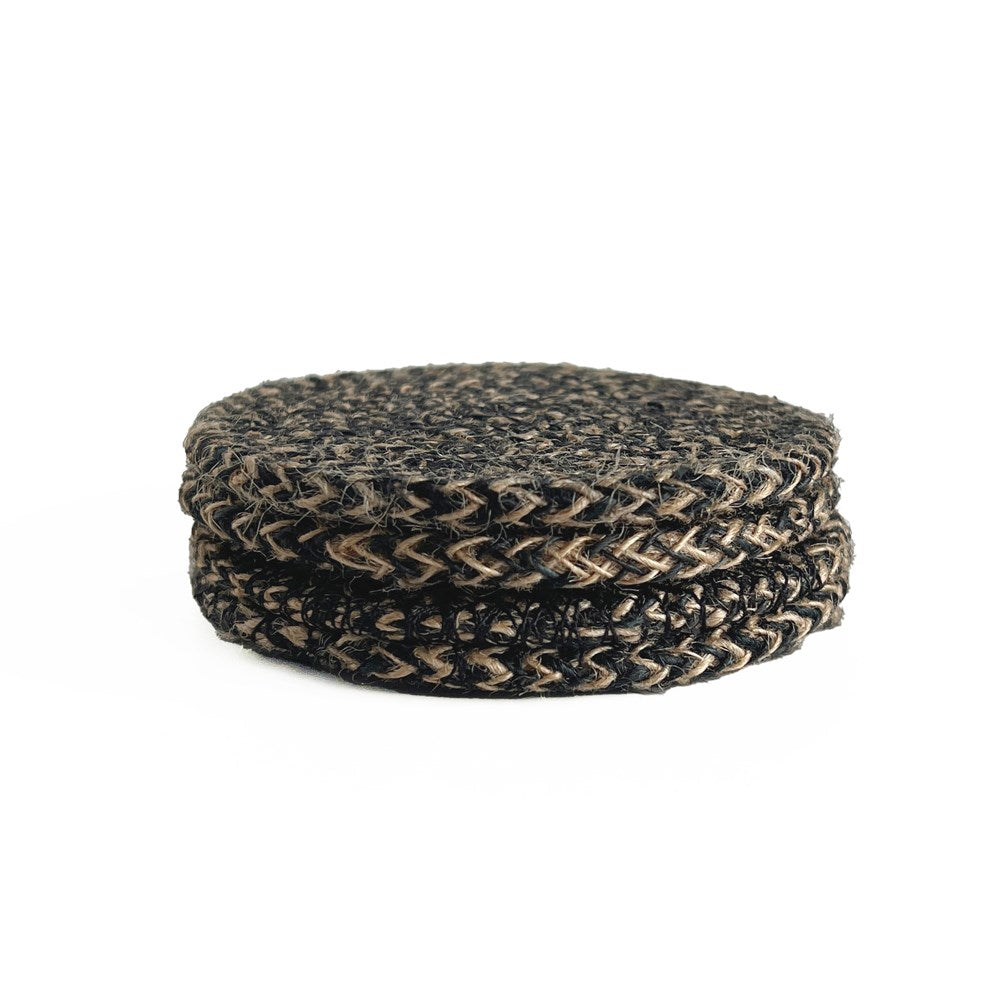 SEAGRASS / JUTE ROUND COASTER SET 4 BLACK /NATURAL