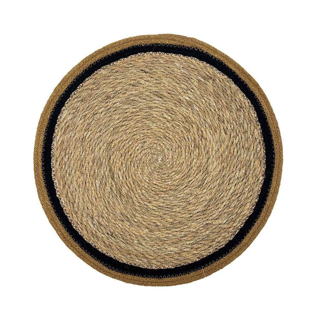 SEAGRASS / JUTE ROUND PLACEMAT CUMIN-BLACK BORDER/NATURAL