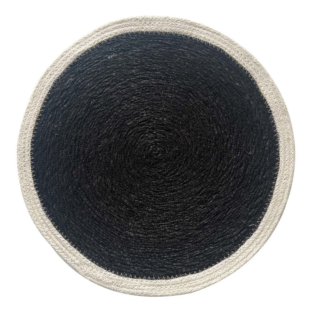 SEAGRASS / JUTE ROUND PLACEMAT CREAM BORDER/BLACK
