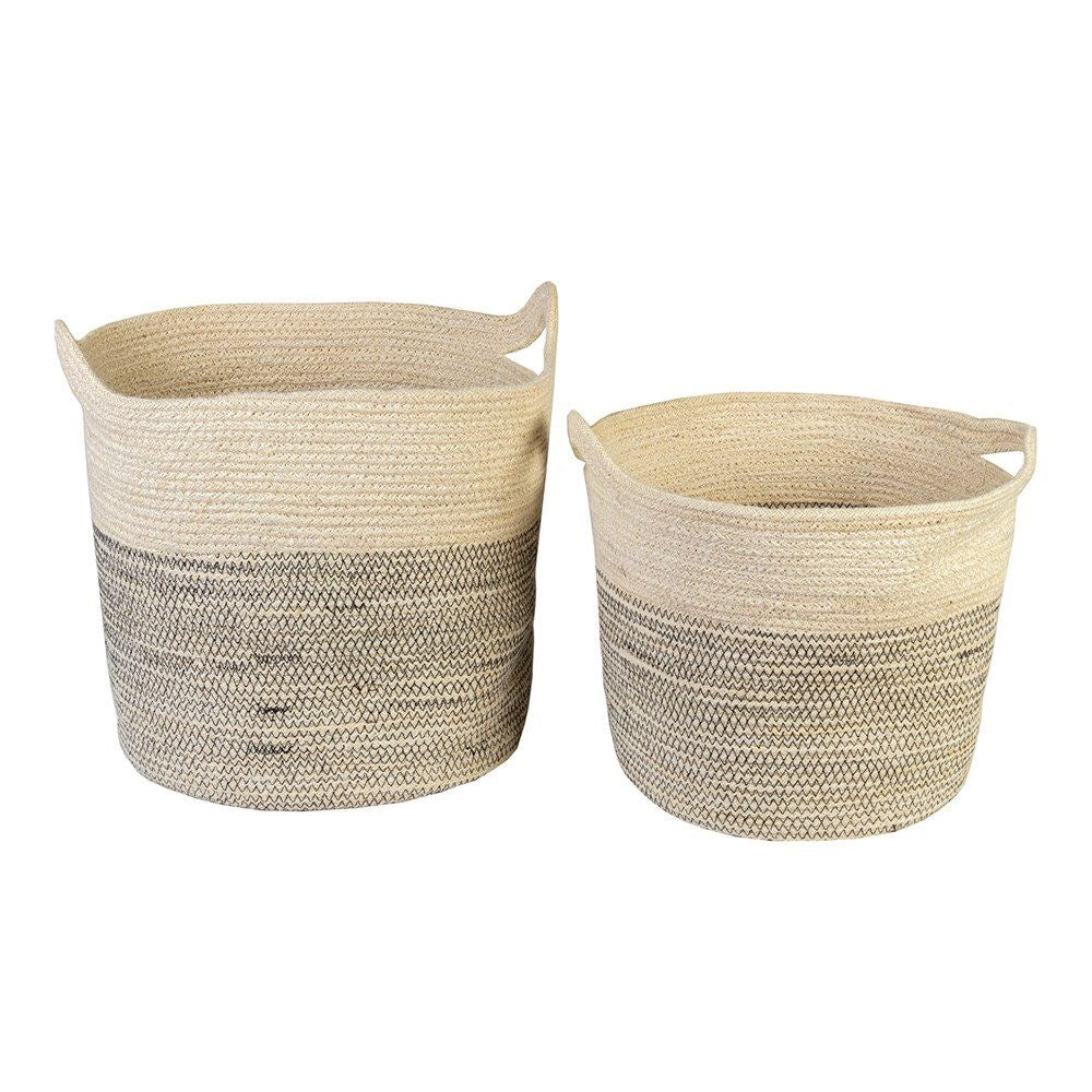 JUTE ROUND BASKETS SET OF 2 NATURAL/WHITE