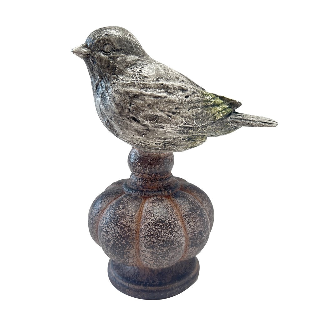 PETITE BIRD ON BASE DISTRESSED RUST/GREY 12.5X8X16.3CM