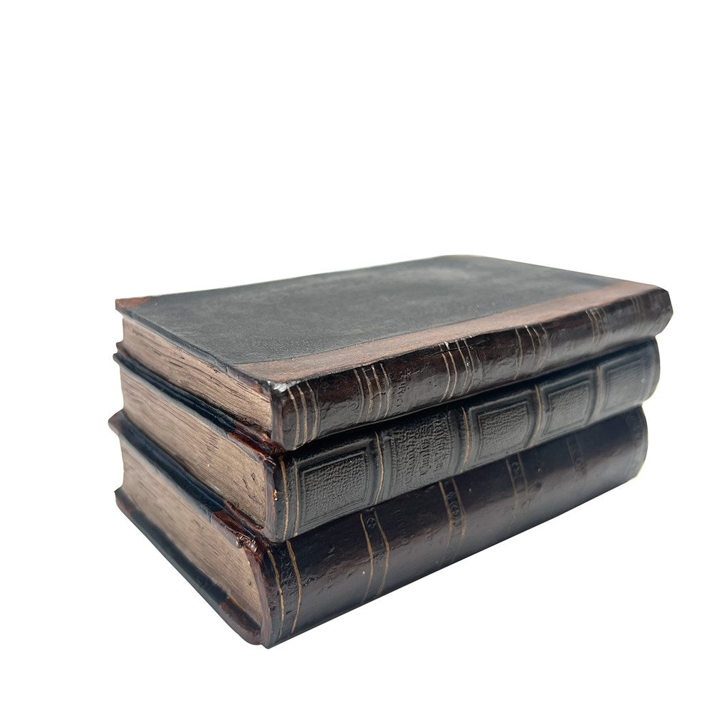 ANTIQUE STACKING BOOKS SM - 1 PCE - BLACK/BROWN 12.3X8X17.5CM