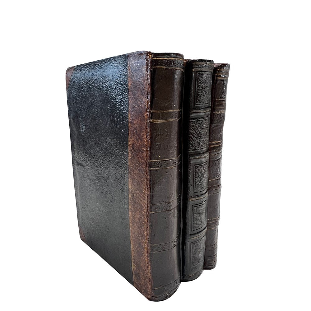 ANTIQUE STACKING BOOKS SM - 1 PCE - BLACK/BROWN 12.3X8X17.5CM