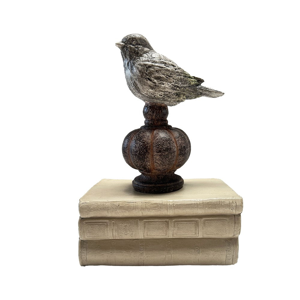 PETITE BIRD ON BASE DISTRESSED RUST/GREY 12.5X8X16.3CM