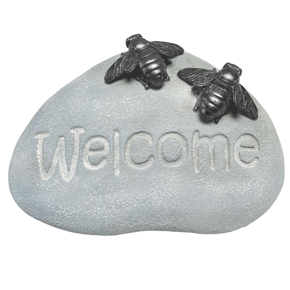WELCOME ROCK - GARDEN BEES GREY 23.2X15.2X9.8CM