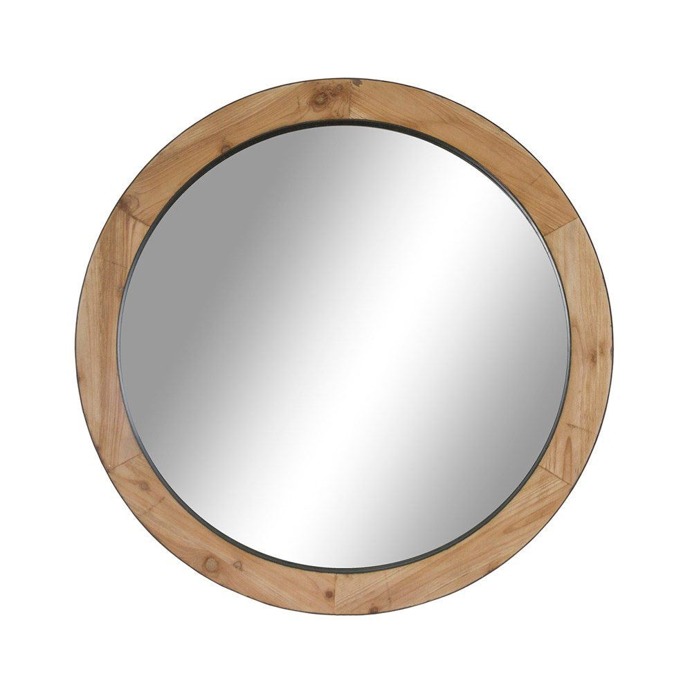 WOODEN ROUND MIRROR 80CM dia
