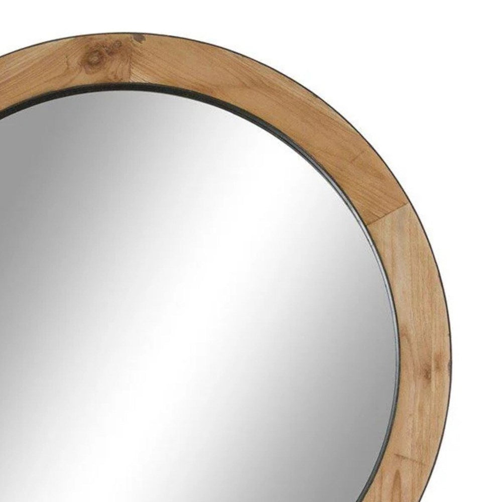 WOODEN ROUND MIRROR 80CM dia