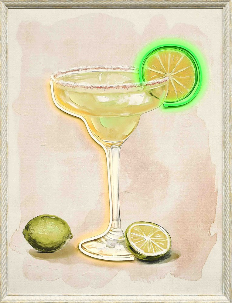 Cocktail glass with lime garnish on a watercolor background