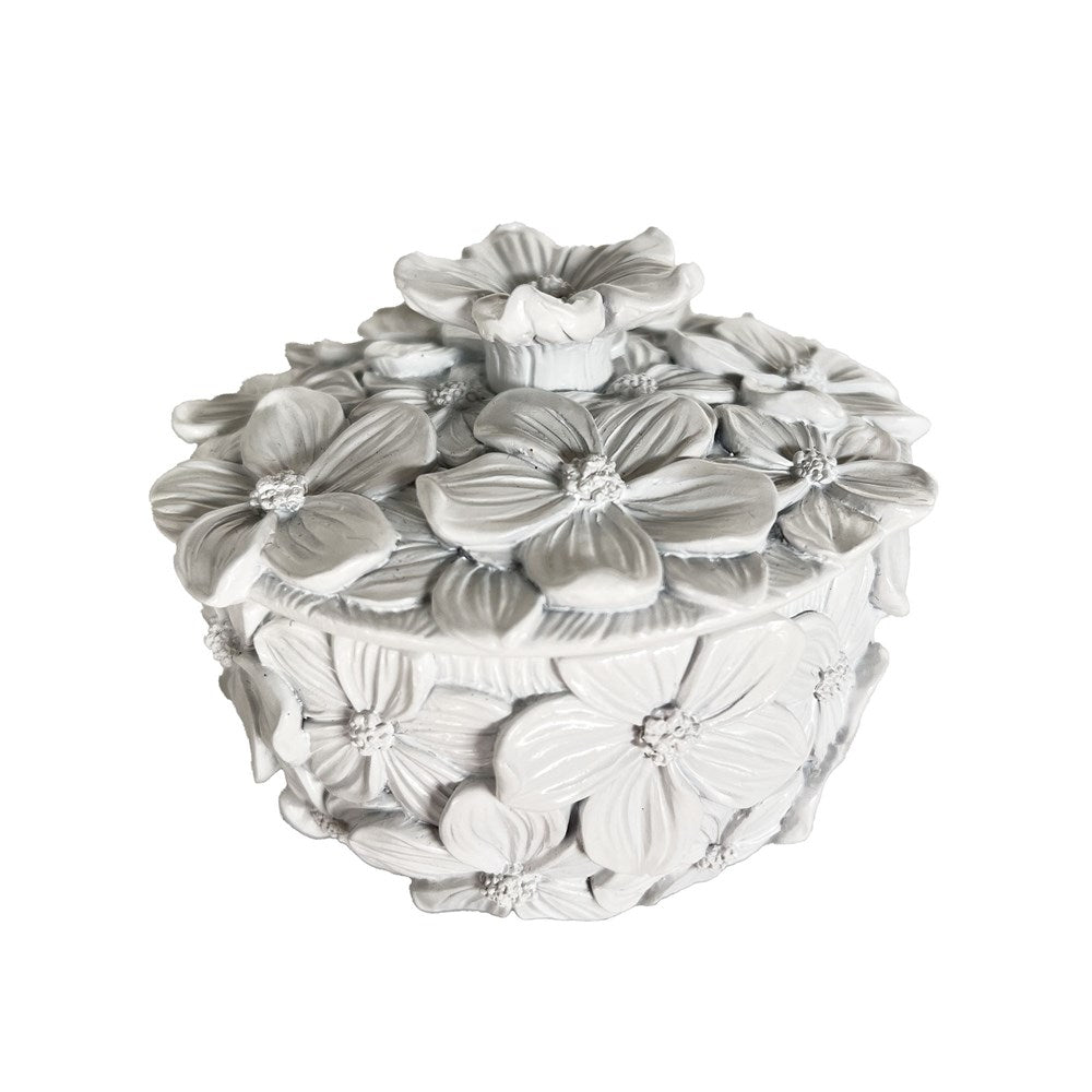 Decorative box with floral designs on a white background