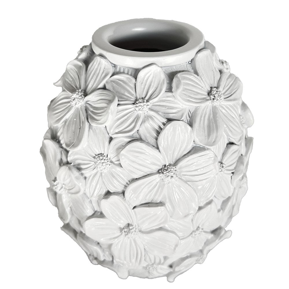White vase with floral patterns on a white background
