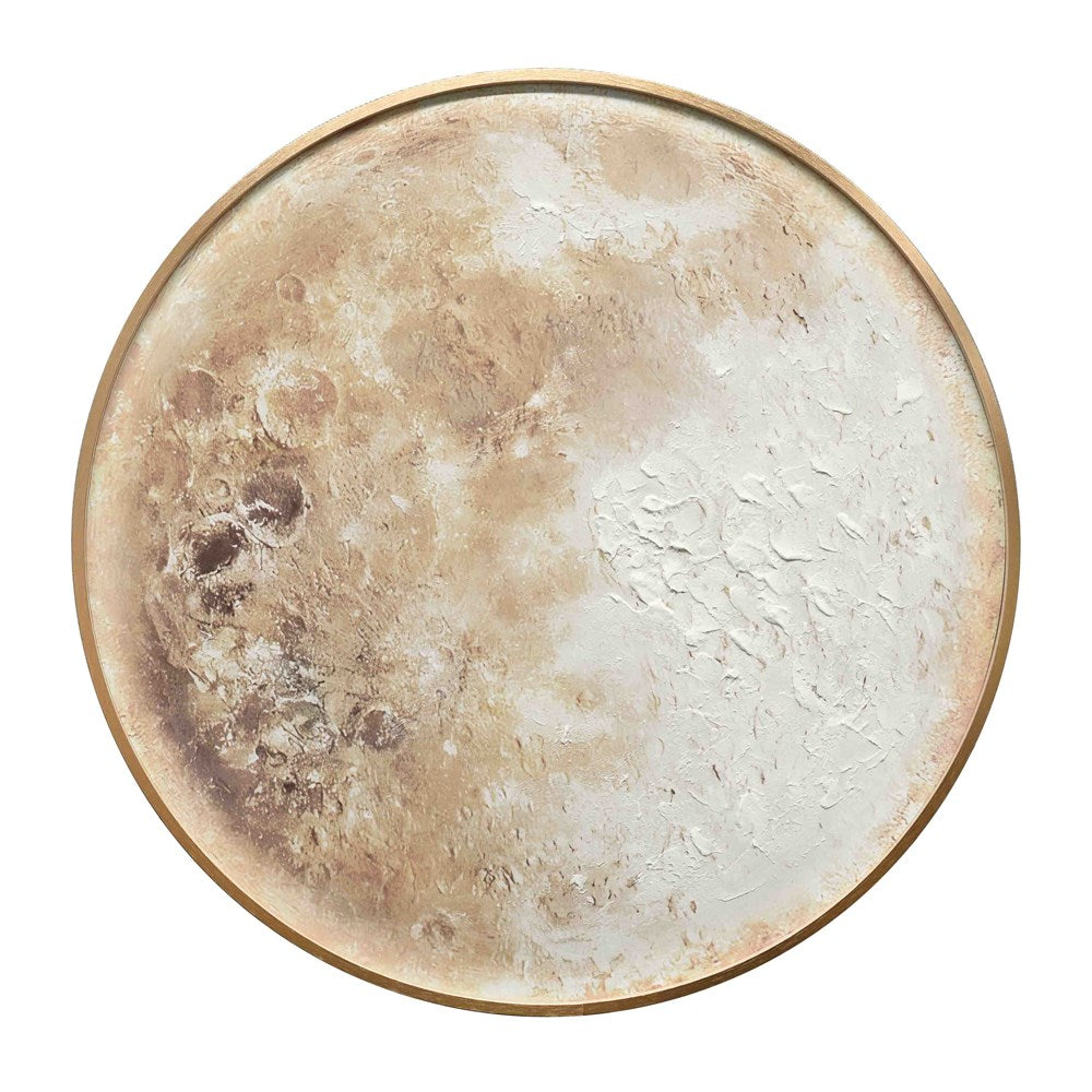 Round moon surface design on a white background