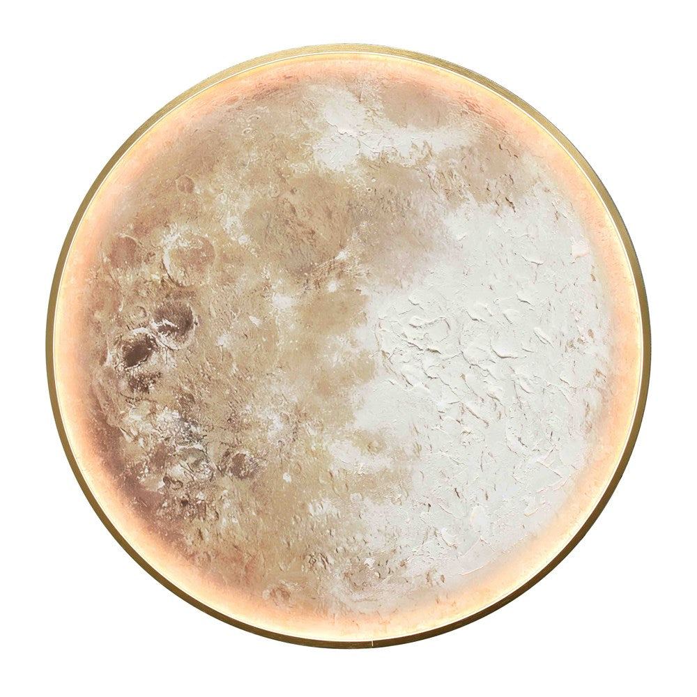 Close-up of a moon surface with craters on a white background with led light