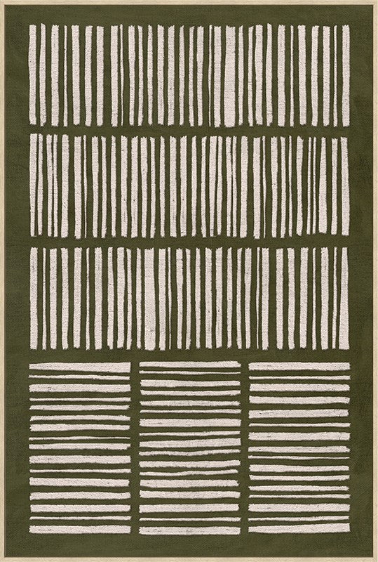 Art with a geometric pattern of horizontal and vertical lines on a green background