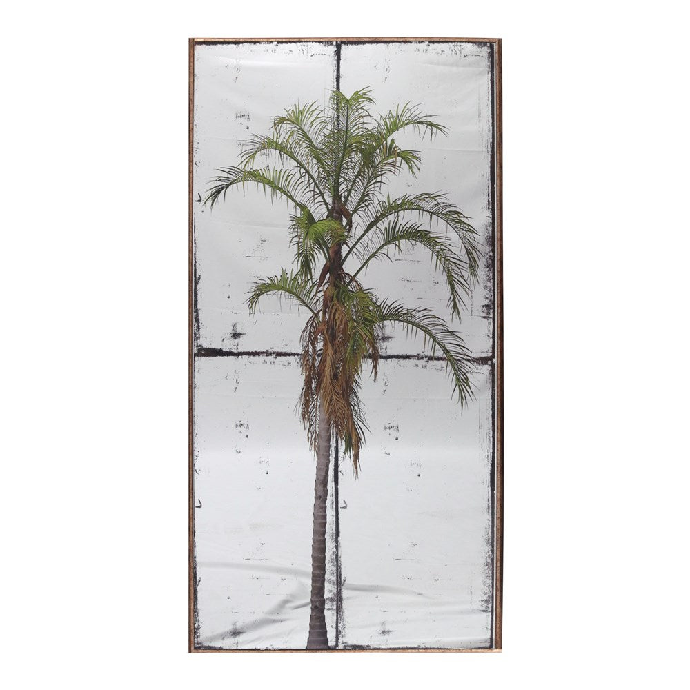 Decorative wall art with a palm tree design on a white background