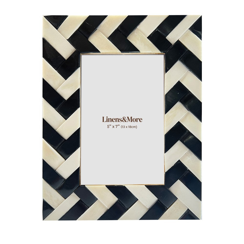 BRAIDED BLACK AND WHITE BONE & RESIN FRAME 5X7"