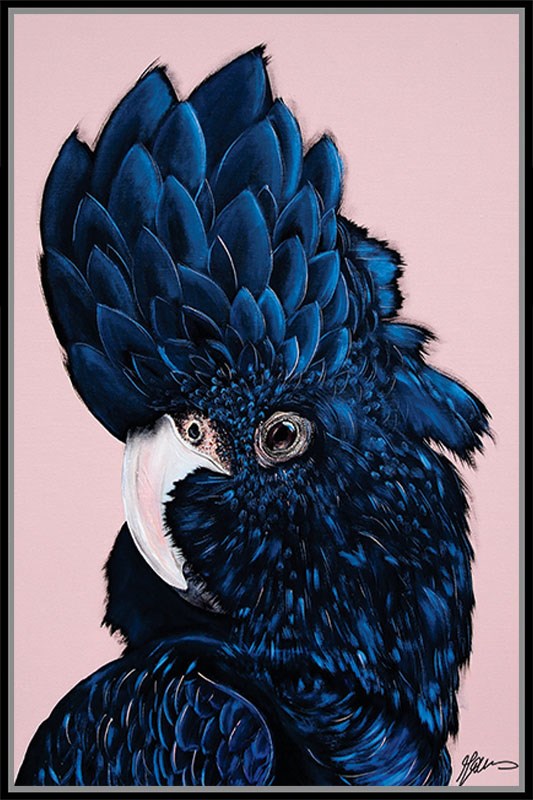 Blue parrot illustration on a pink background