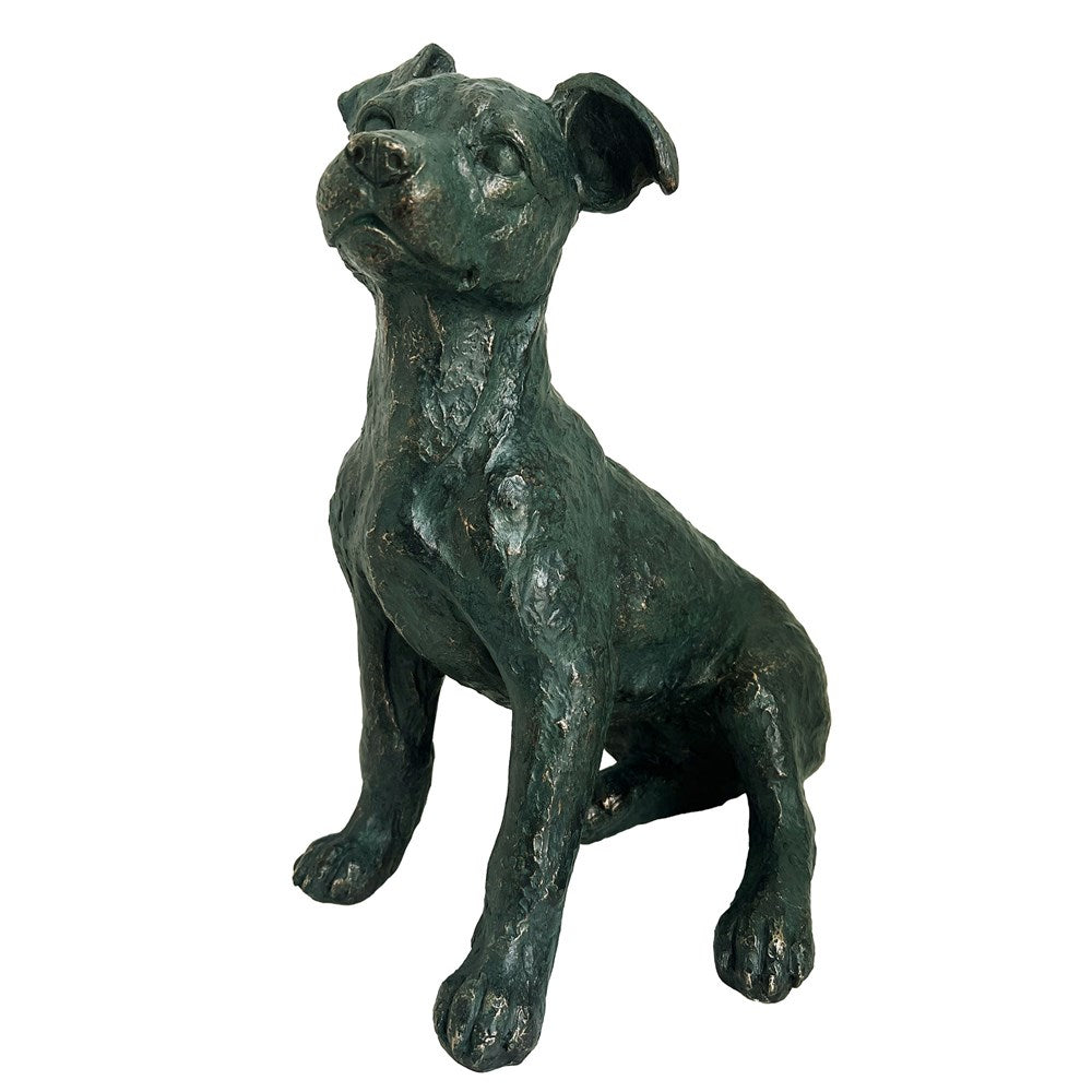 Statue of a Jack Russsell dog on a white background