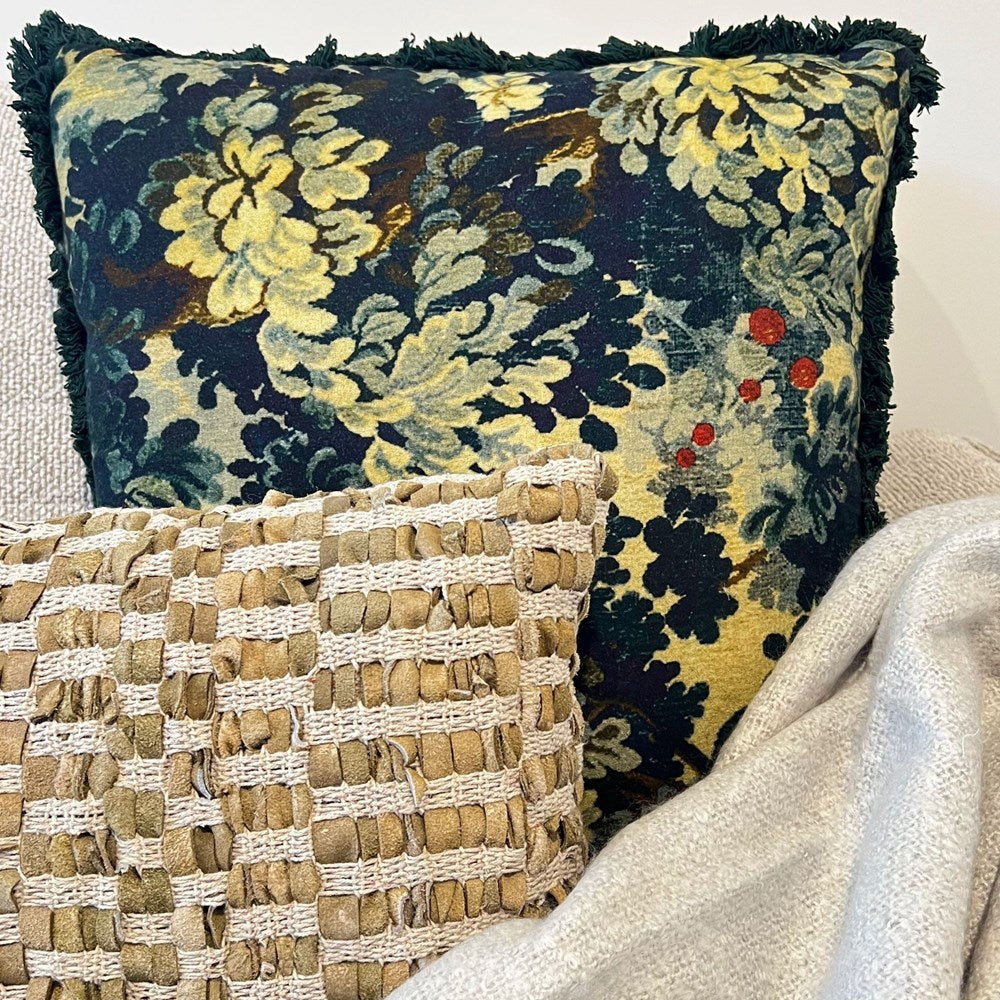 VILLA FLORAL CUSHION WITH FRINGE DETAIL 50x50CM