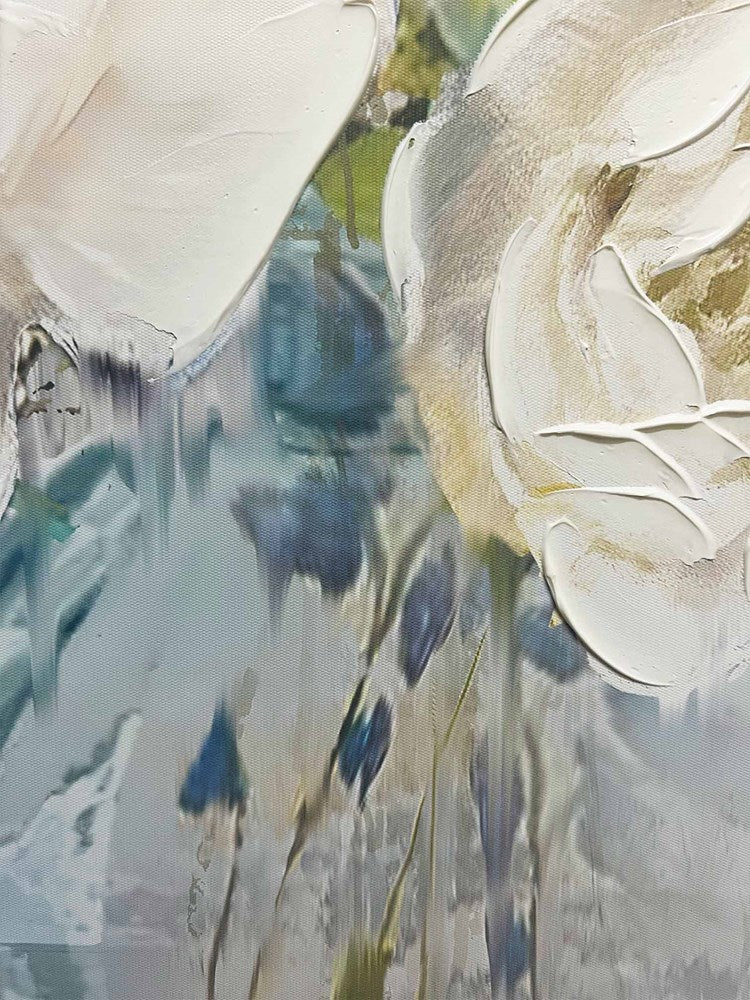 Close-up of a textured surface with floral patterns and abstract shapes.