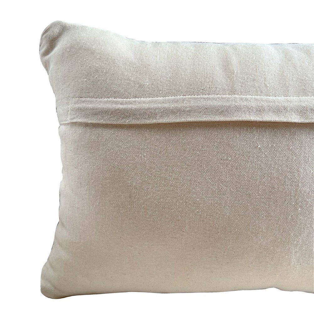 LISMORE LIMESTONE BLUE LEATHER AND JUTE CUSHION 30X50CM