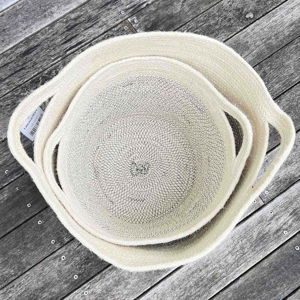 JUTE ROUND BASKETS SET OF 2 NATURAL/WHITE